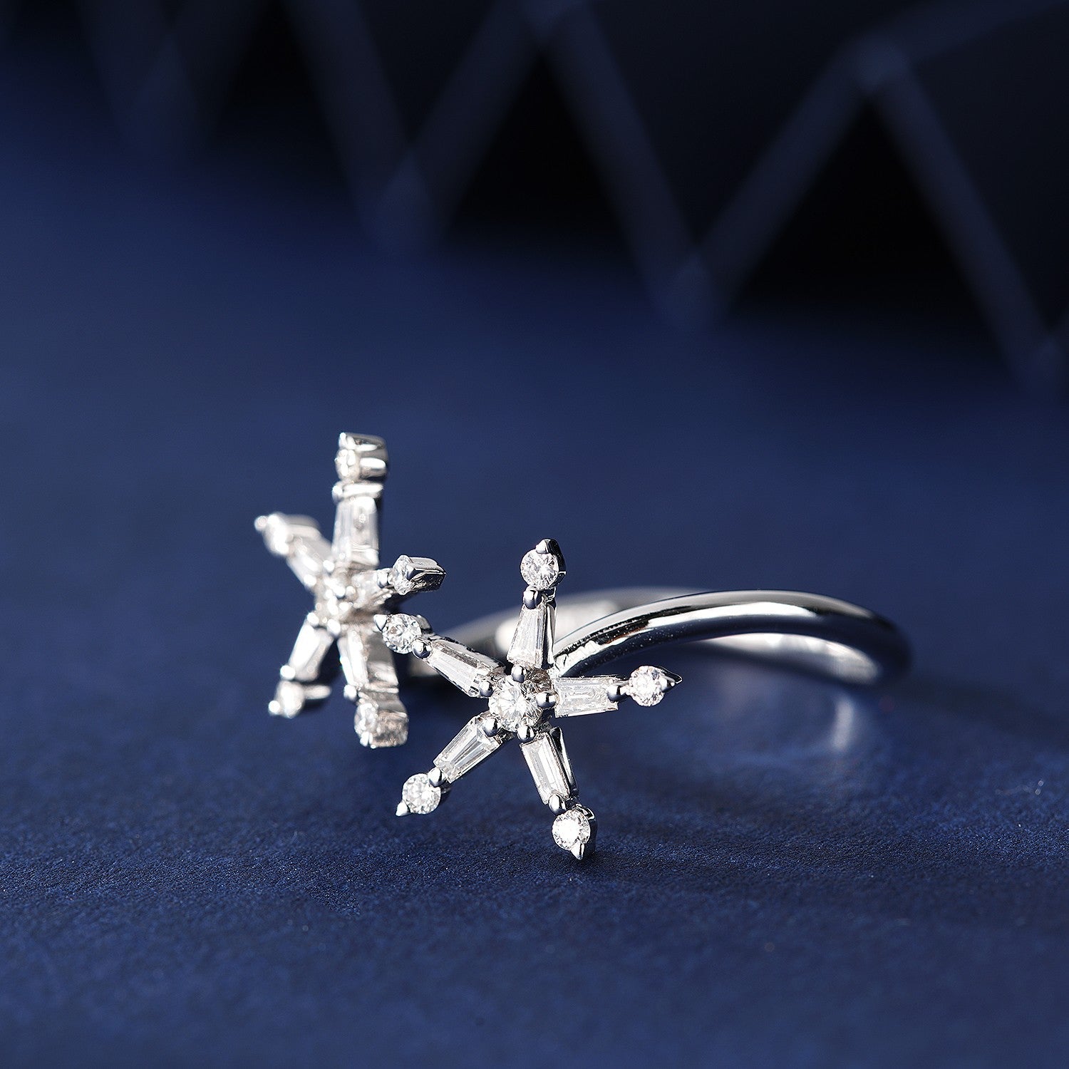 Sparkling Snowflake Five-Star Ring - Premium Jewelry - White Diamond Ring