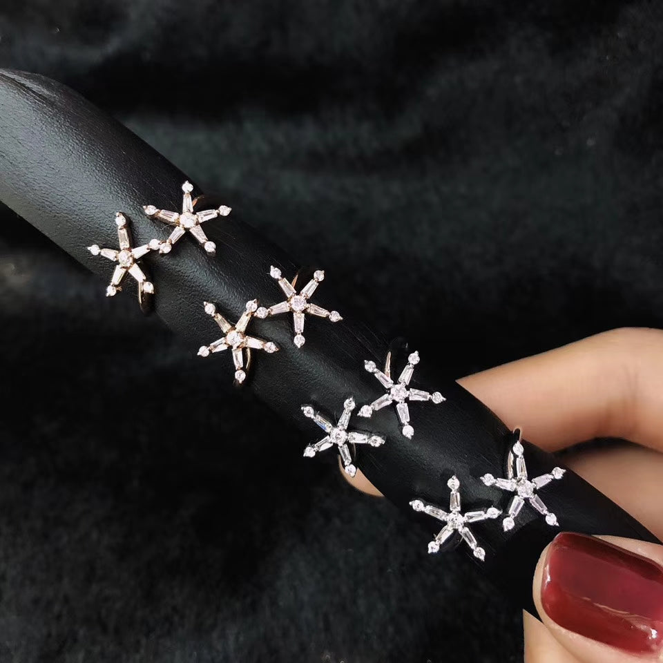 Sparkling Snowflake Five-Star Ring - Premium Jewelry - White Diamond Ring