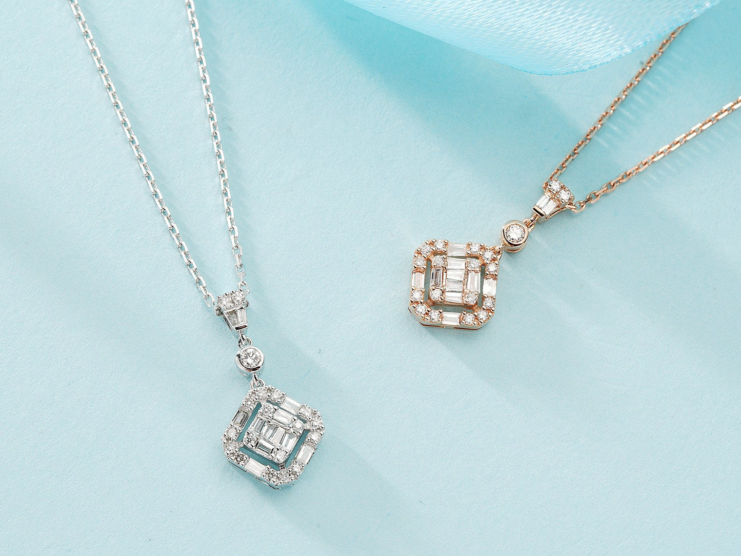 Sparkling Square and Round Pendant Jewelry - White Diamond Pendant