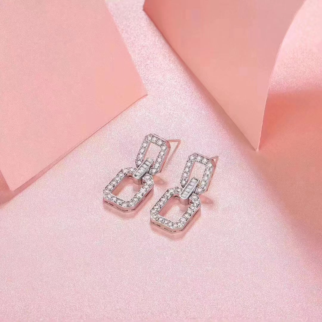 Sparkling Square Double-Row Diamond Earrings (Small Size) - Premium Jewelry - Jeweler.Jewelry