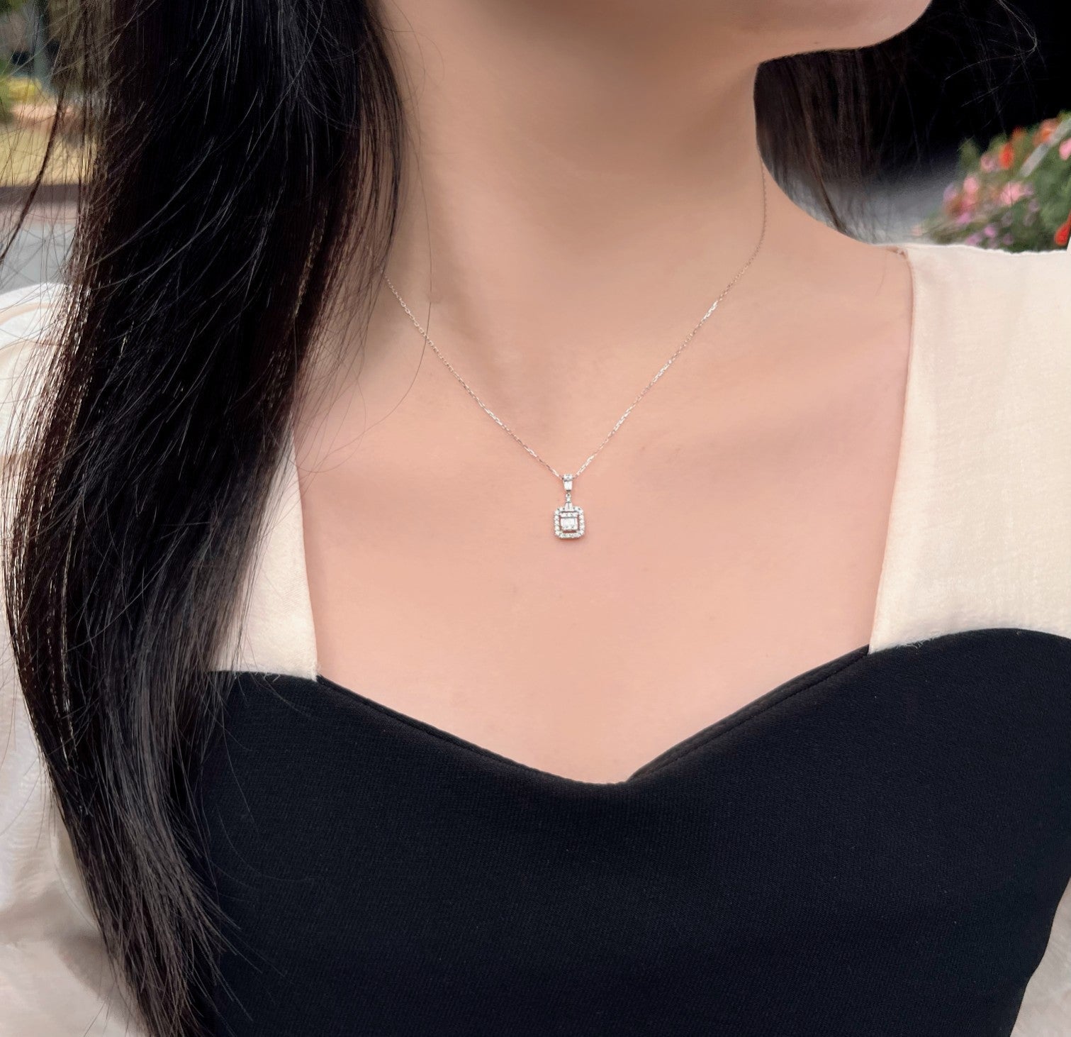 Sparkling Square T Pendant in Elegant Jewelry Collection - White Diamond Pendant