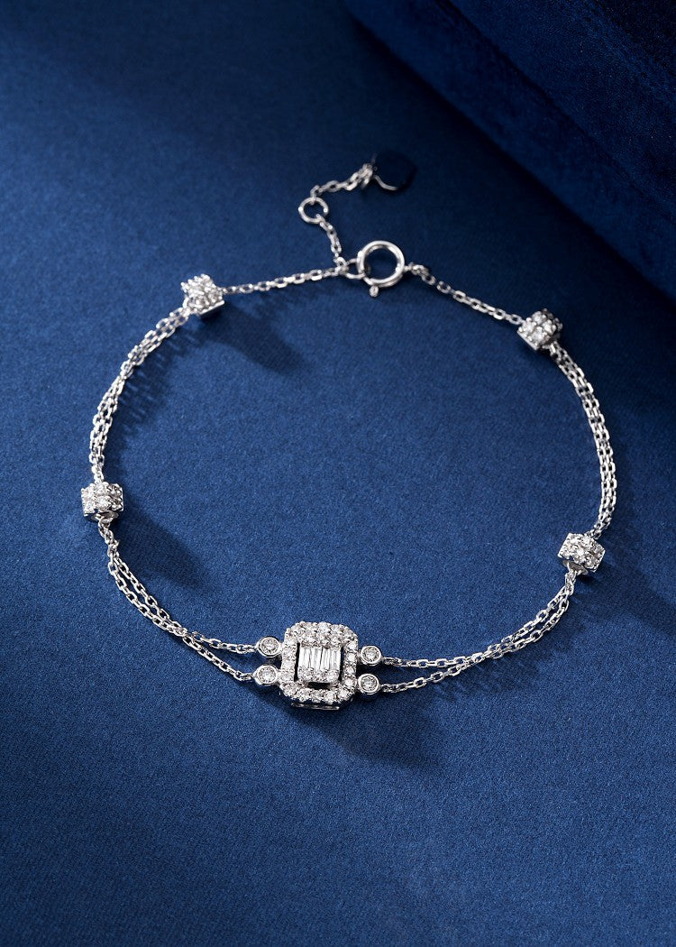 Sparkling T-Square Diamond Bracelet - Luxury Jewelry - White Diamond Bracelet