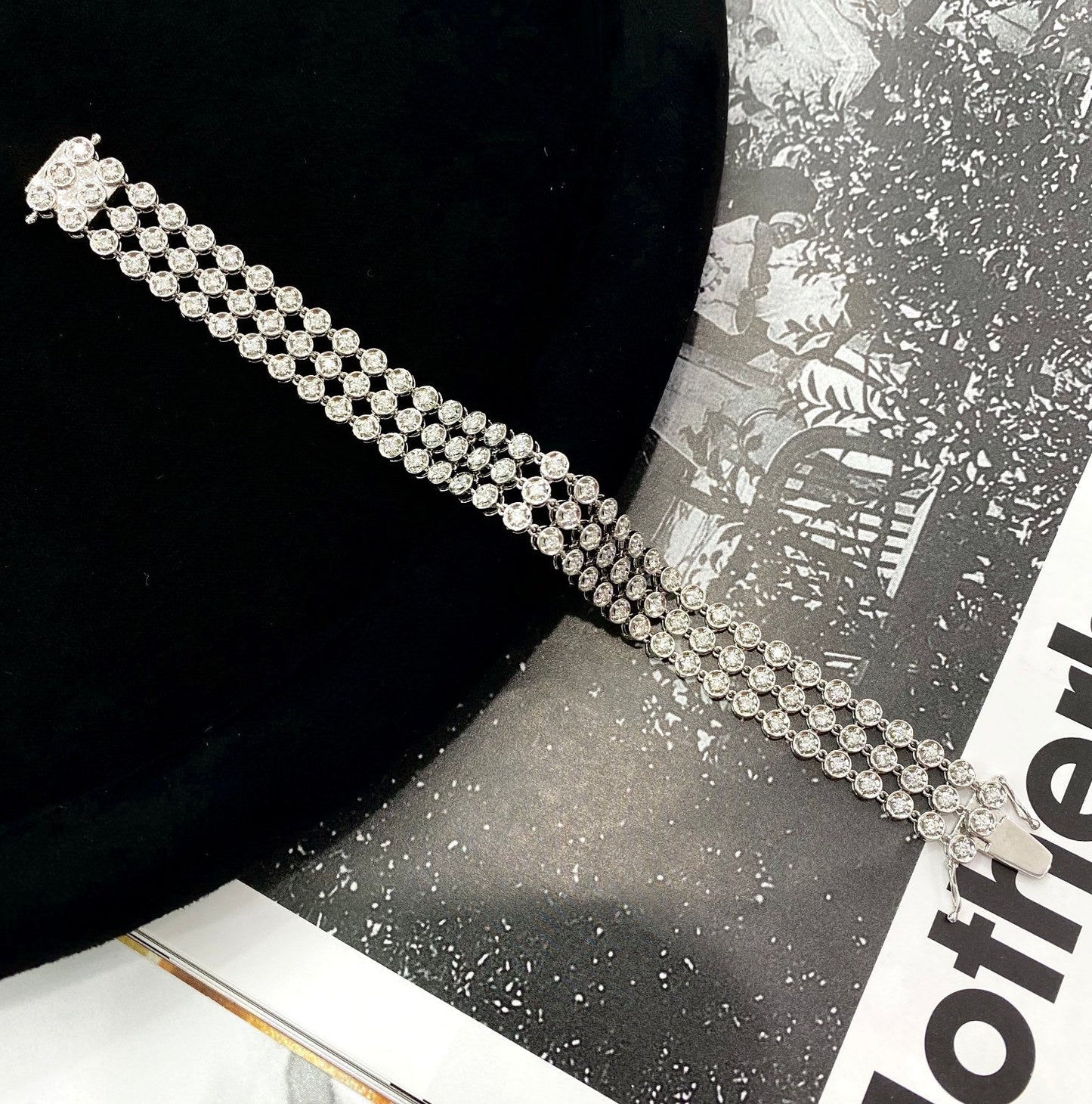 Sparkling Three-Row Round Diamond Bracelet - Premium Jewelry - White Diamond Bracelet