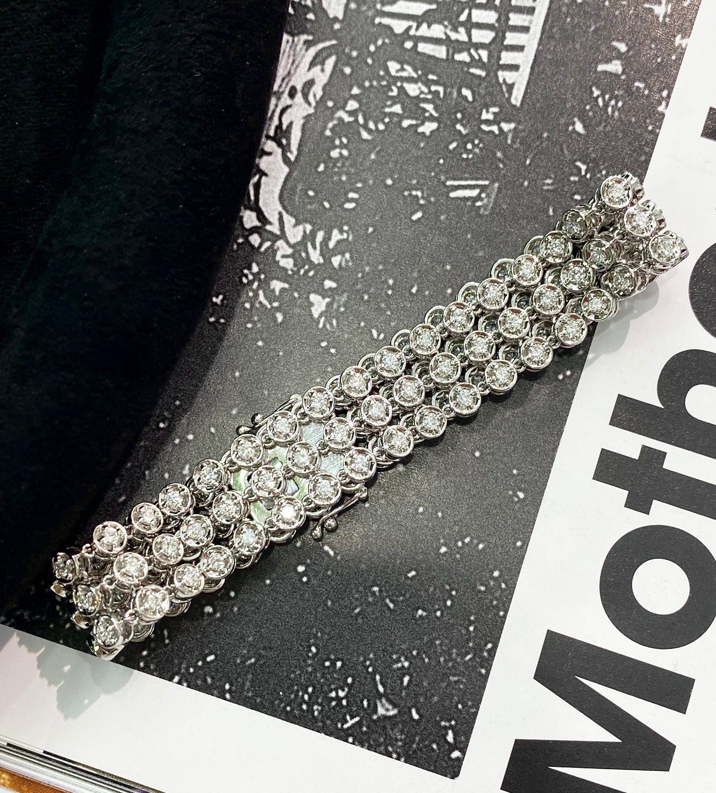 Sparkling Three-Row Round Diamond Bracelet - Premium Jewelry - White Diamond Bracelet