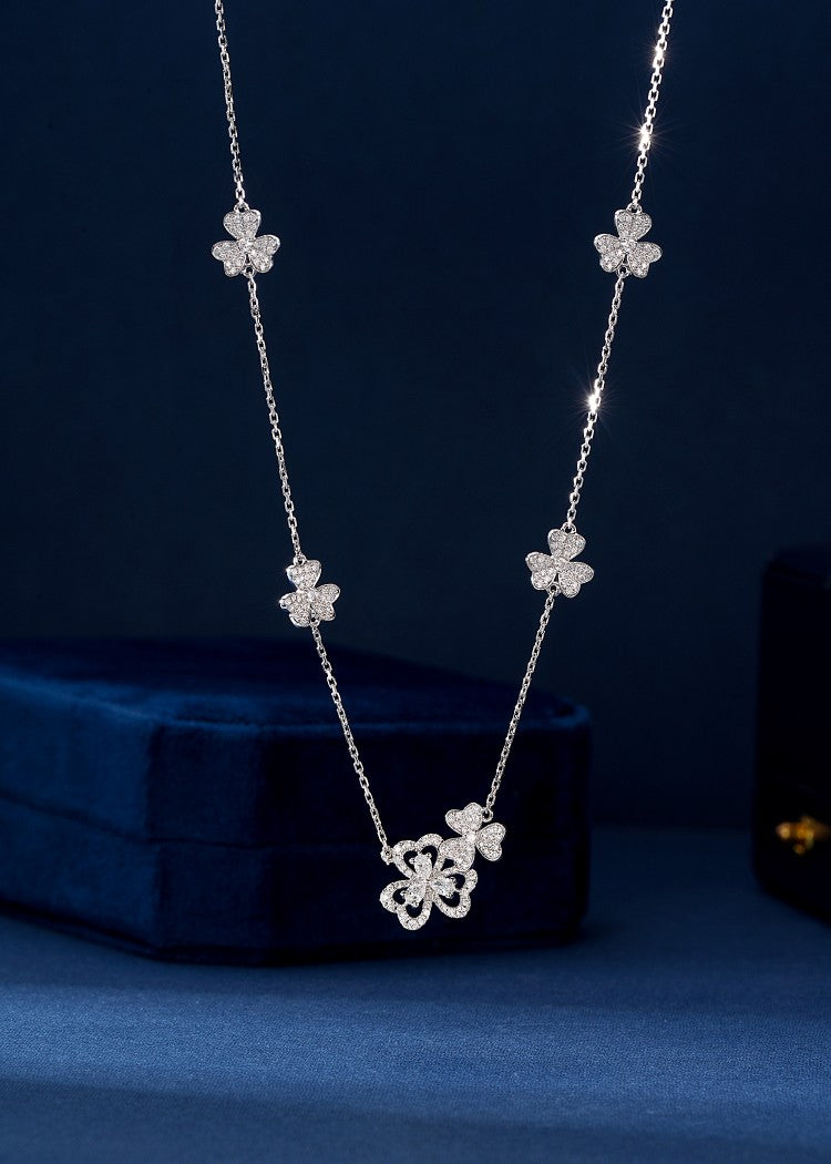 Sparkling Water Drop Clover Pendant Set - Premium Jewelry - White Diamond Necklace