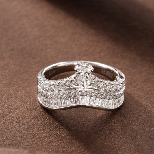 Sparkling Water Drop Crown Ring - Premium Jewelry Collection - White Diamond Ring