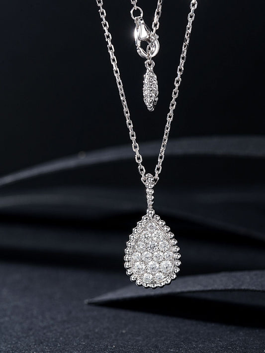 Sparkling Waterdrop Shape Bezel Round Diamond Pendant Jewelry - White Diamond Pendant