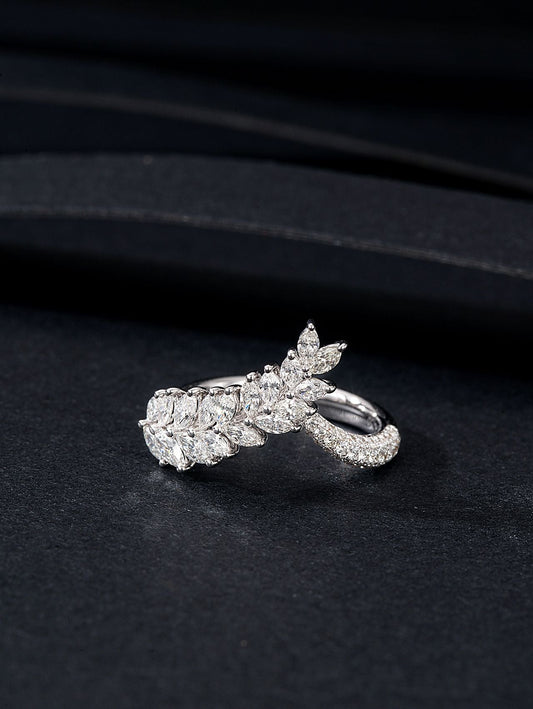 Sparkling Wheat-Ear Marquise & Round Diamond Ring - Luxury Jewelry - White Diamond Ring