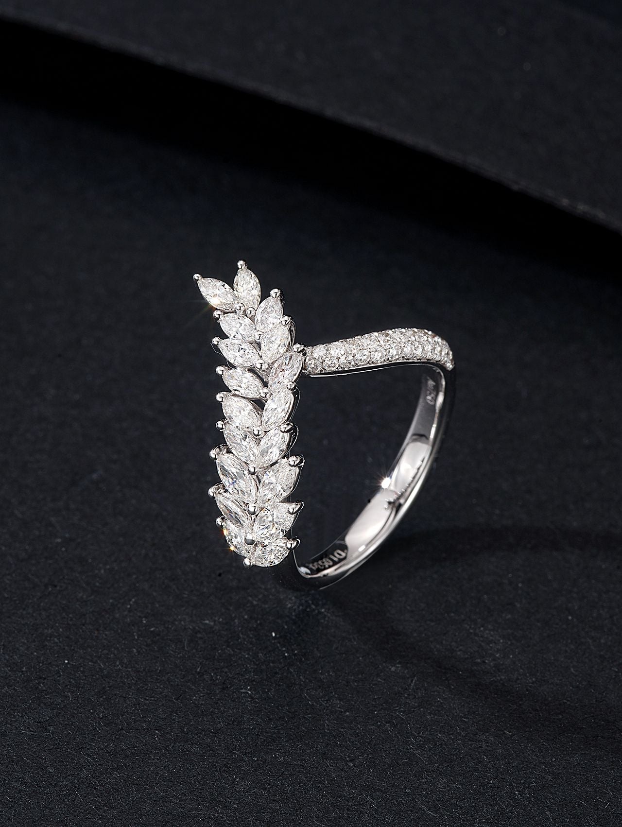 Sparkling Wheat-Ear Marquise & Round Diamond Ring - Luxury Jewelry - White Diamond Ring