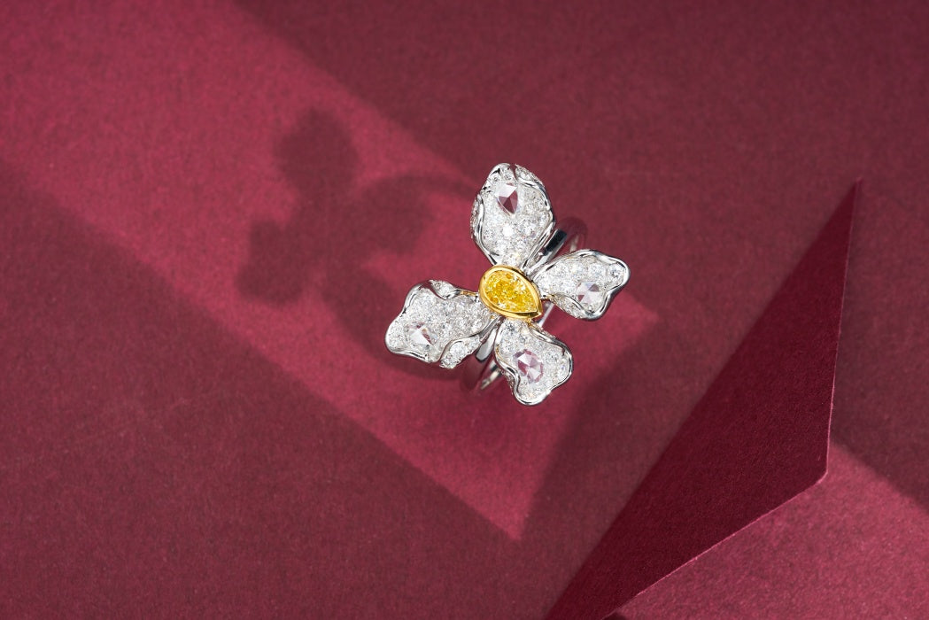 Sparkling Yellow Diamond Butterfly Rose Ring - Fine Jewelry - Yellow Diamond Ring