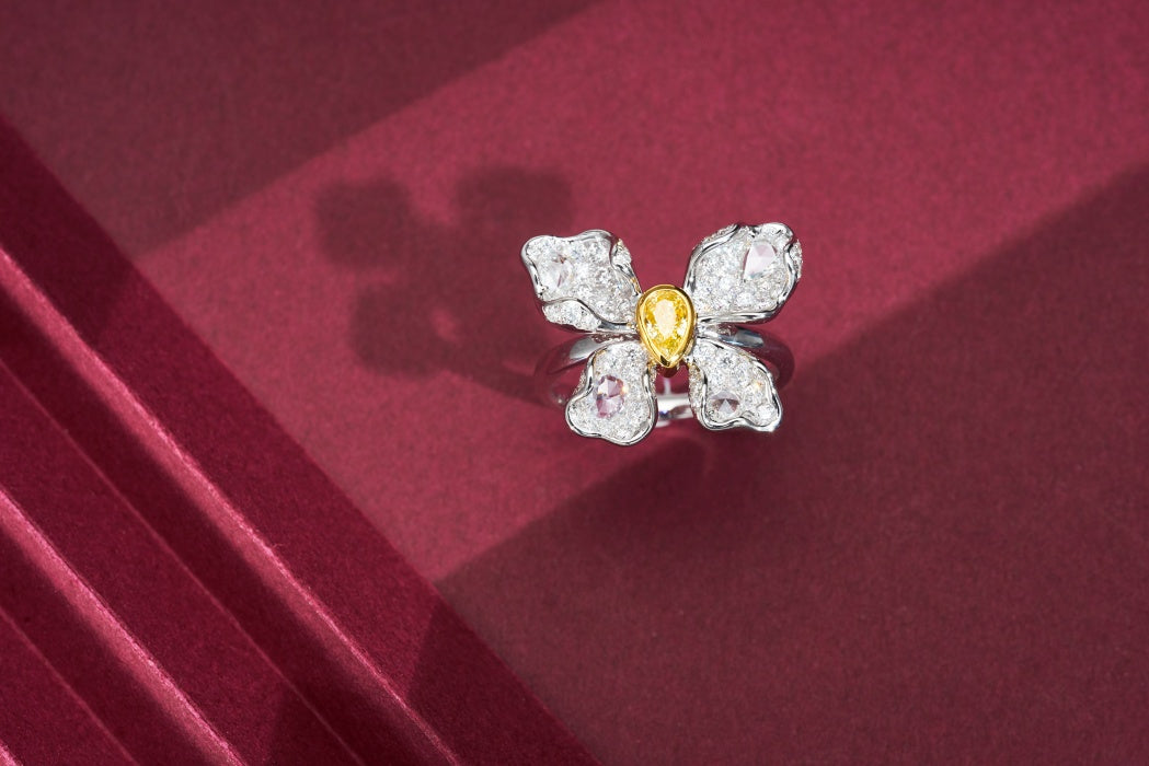 Sparkling Yellow Diamond Butterfly Rose Ring - Fine Jewelry - Yellow Diamond Ring