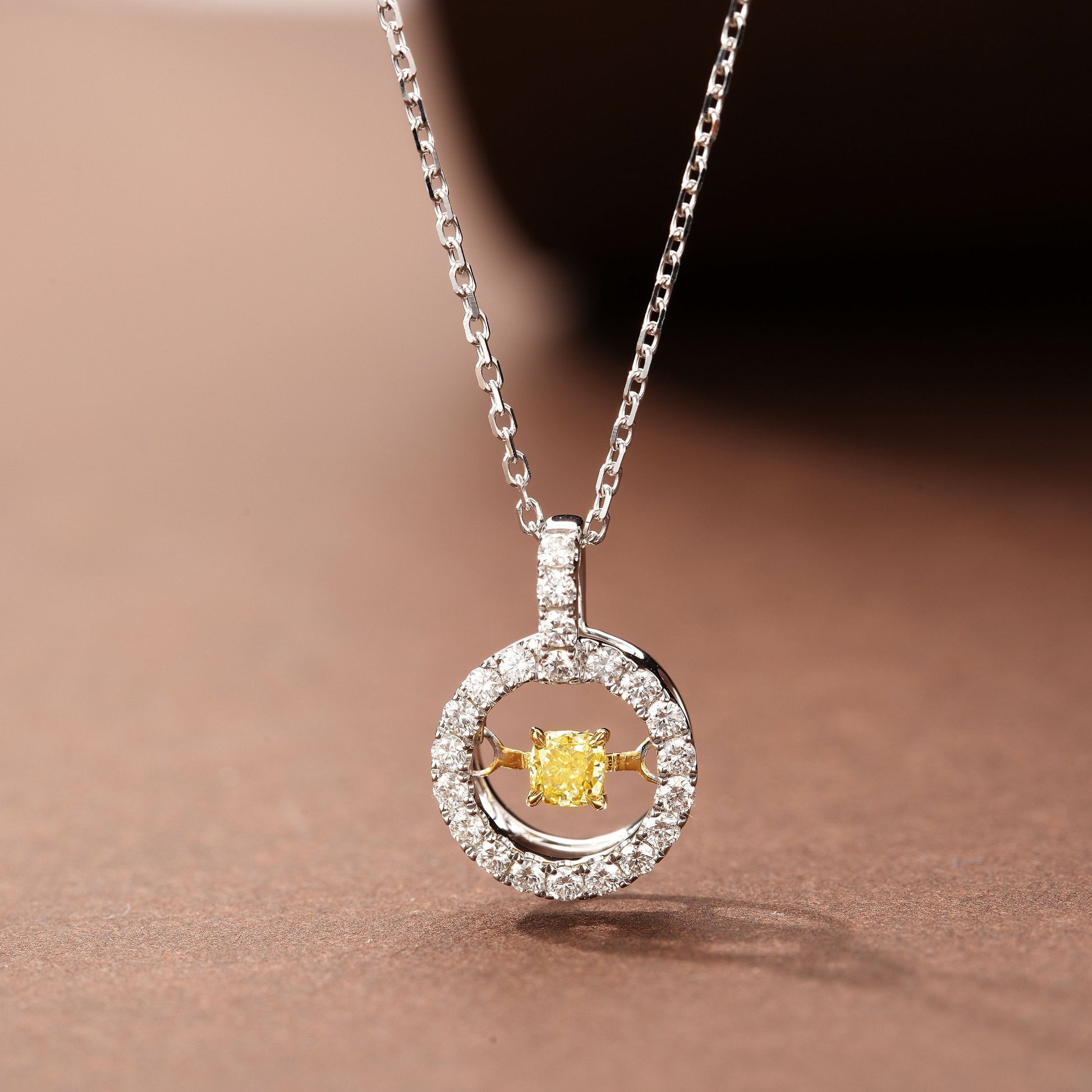 Sparkling Yellow Diamond Circle Pendant Jewelry - Yellow Diamond Pendant