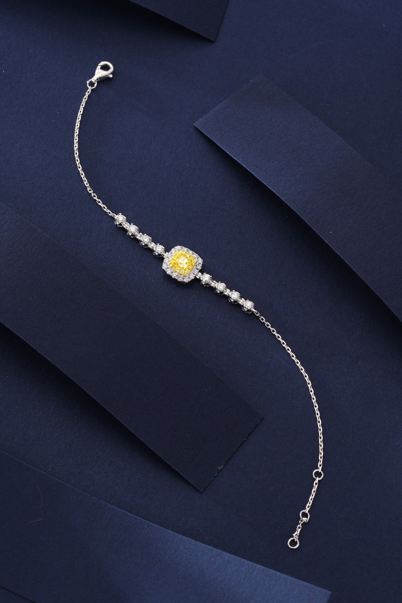 Sparkling Yellow Diamond Cushion Shape Bracelet - Premium Jewelry - Yellow Diamond Pendant