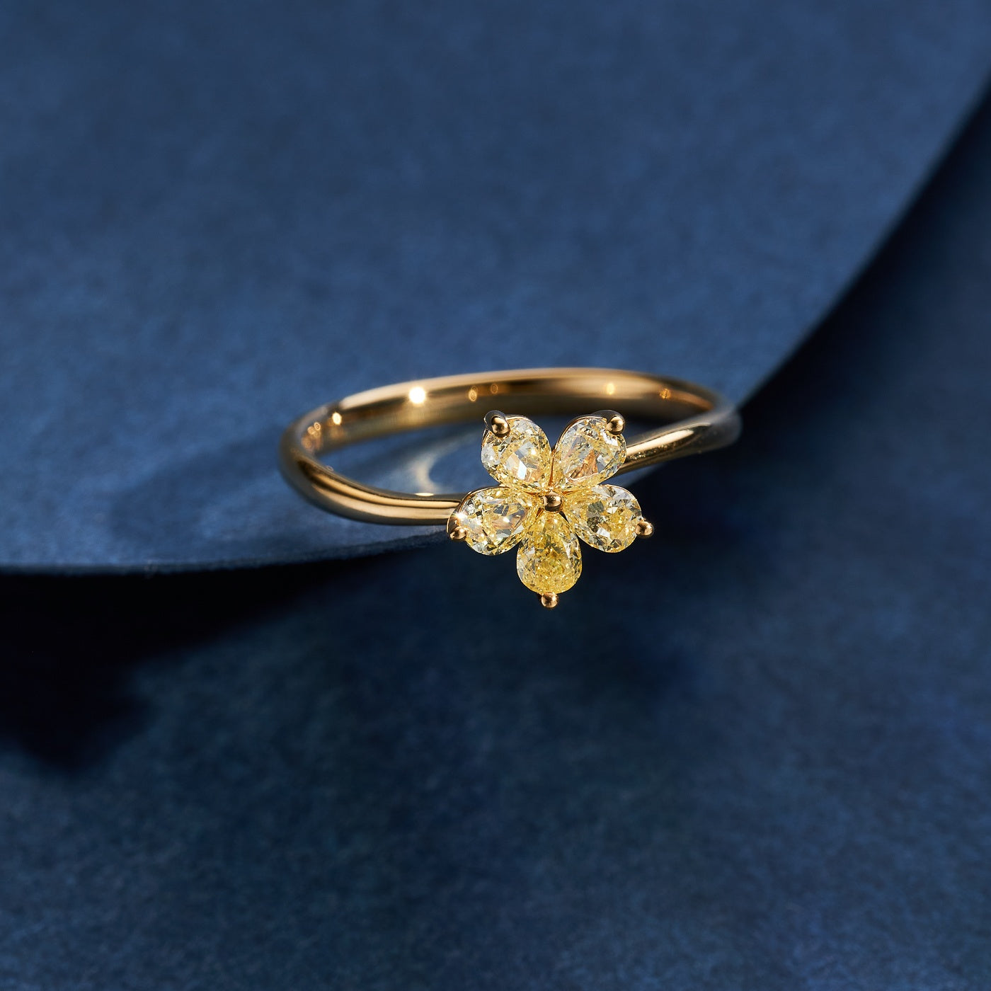 Sparkling Yellow Diamond Five-Flower Ring - Premium Jewelry - Yellow Diamond Ring