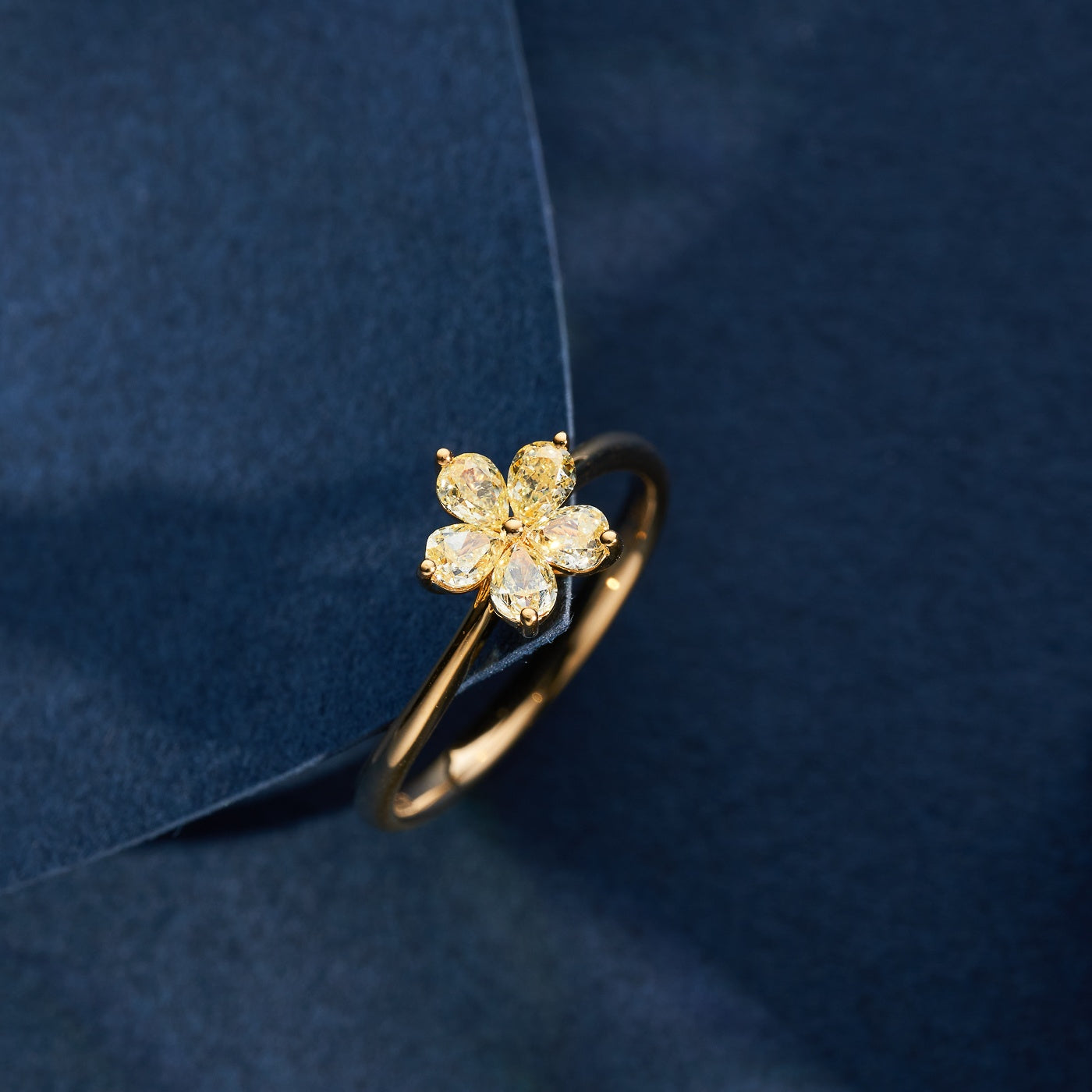 Sparkling Yellow Diamond Five-Flower Ring - Premium Jewelry - Yellow Diamond Ring