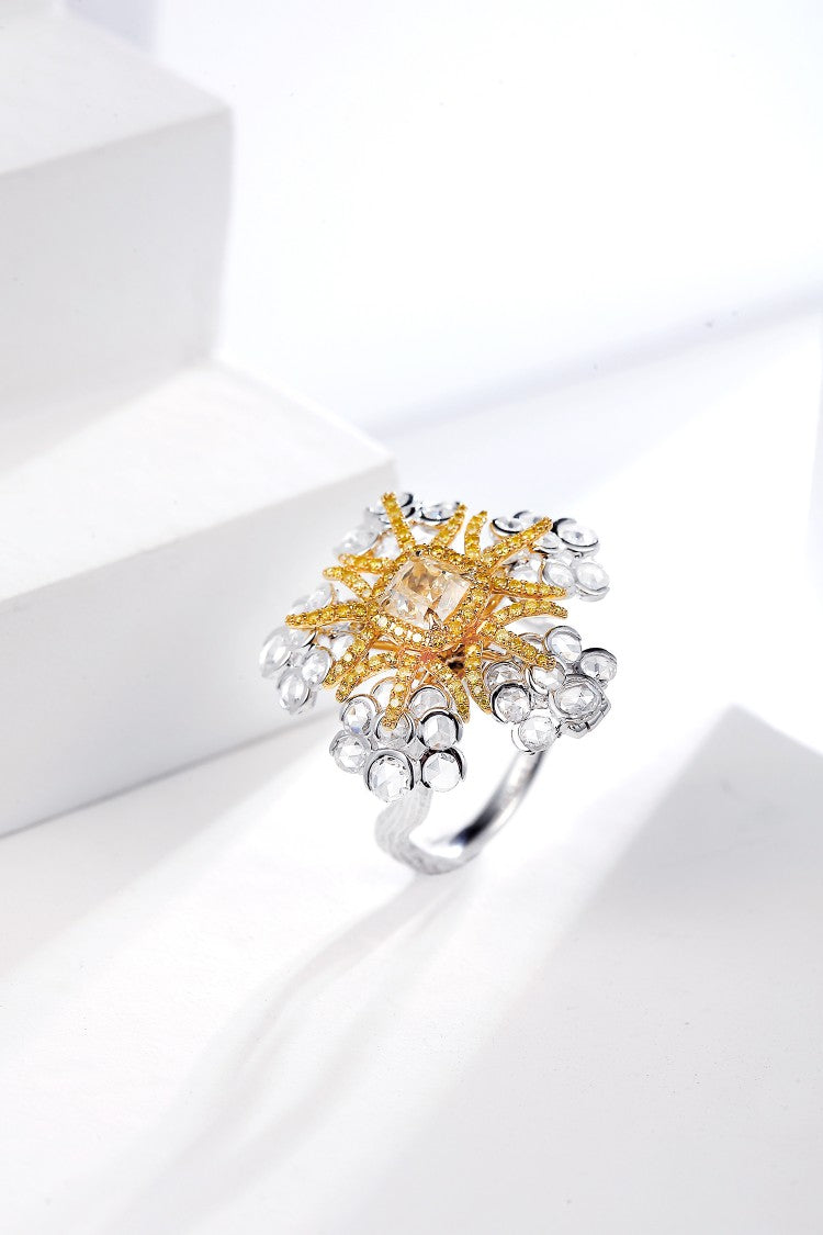 Sparkling Yellow Diamond Sea Star Ring - Premium Jewelry - Yellow Diamond Ring