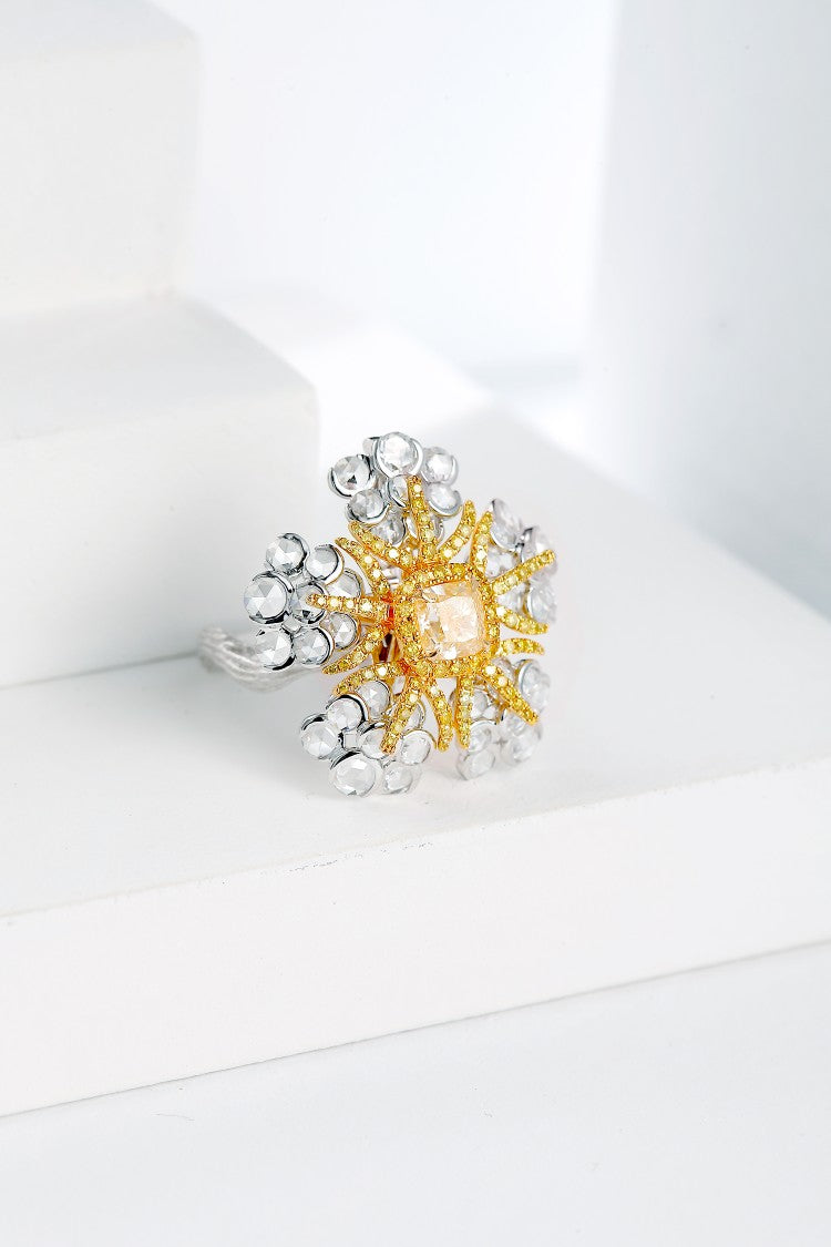 Sparkling Yellow Diamond Sea Star Ring - Premium Jewelry - Yellow Diamond Ring