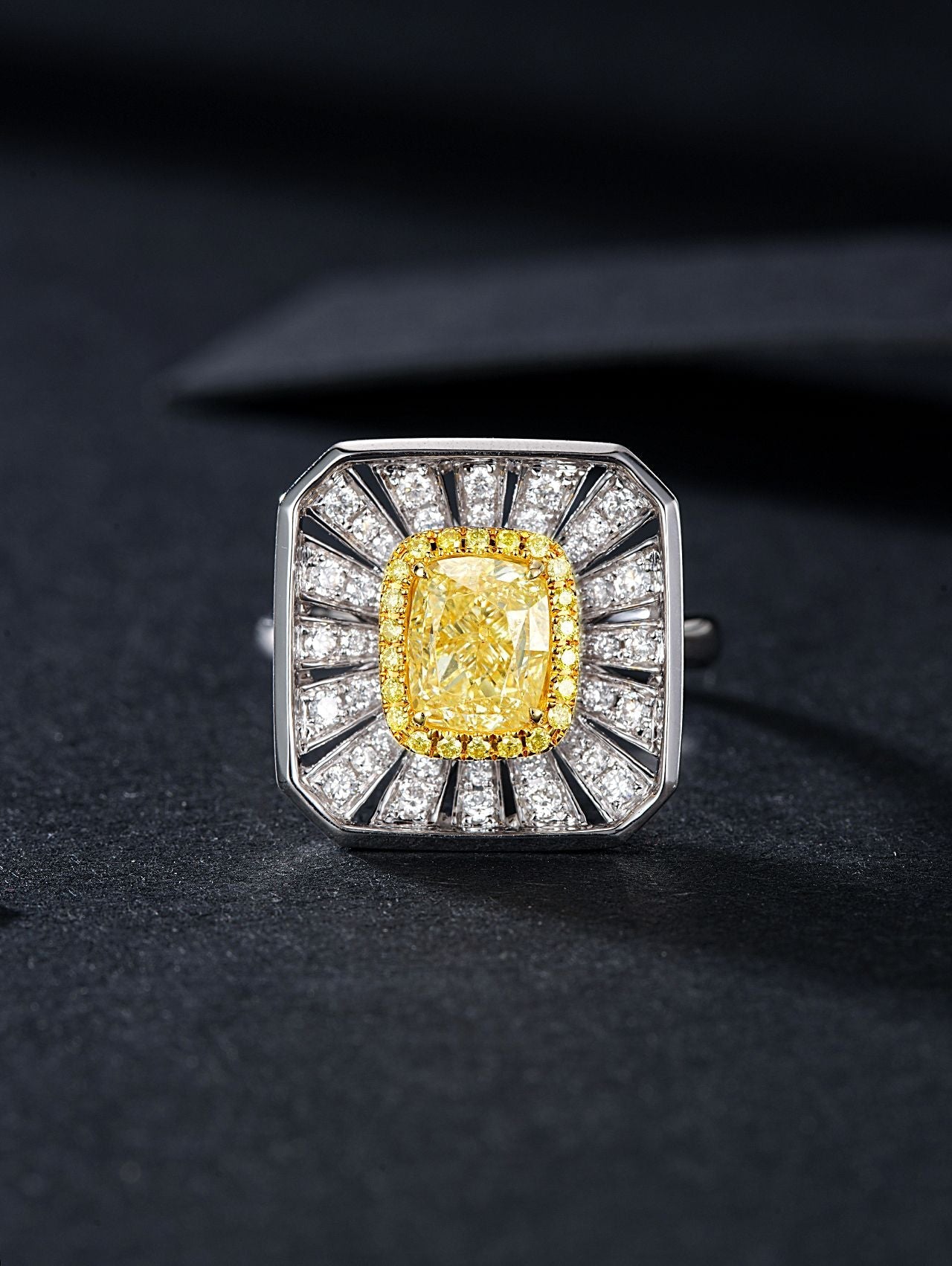 Square-Cut Yellow Diamond Sunflower Ring - 2 Carats | Premium Jewelry Jeweler.Jewelry