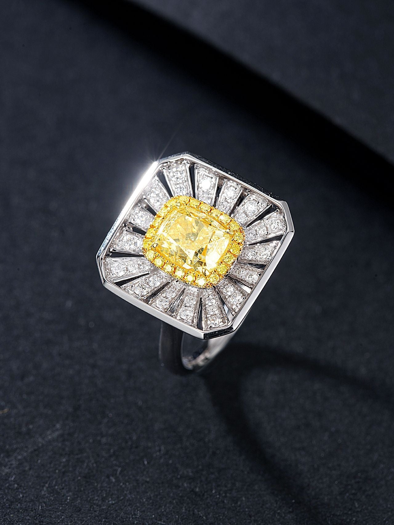 Square-Cut Yellow Diamond Sunflower Ring - 2 Carats | Premium Jewelry Jeweler.Jewelry