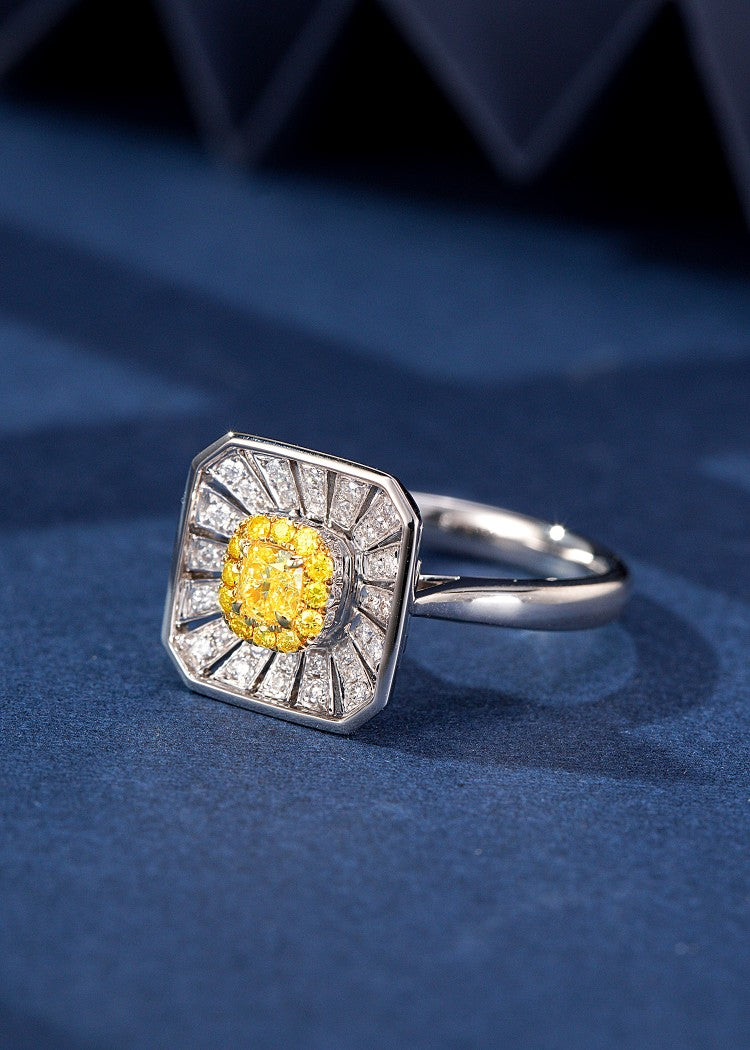 Square Diamond Sunflower Ring - Exquisite Jewelry Piece - Yellow Diamond Ring