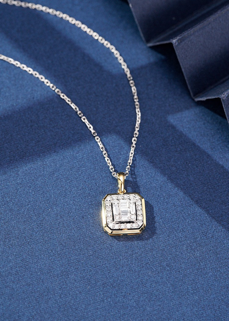 Square Double Halo Pendant Jewelry - Elegant and Sparkling Choice - White Diamond Pendant