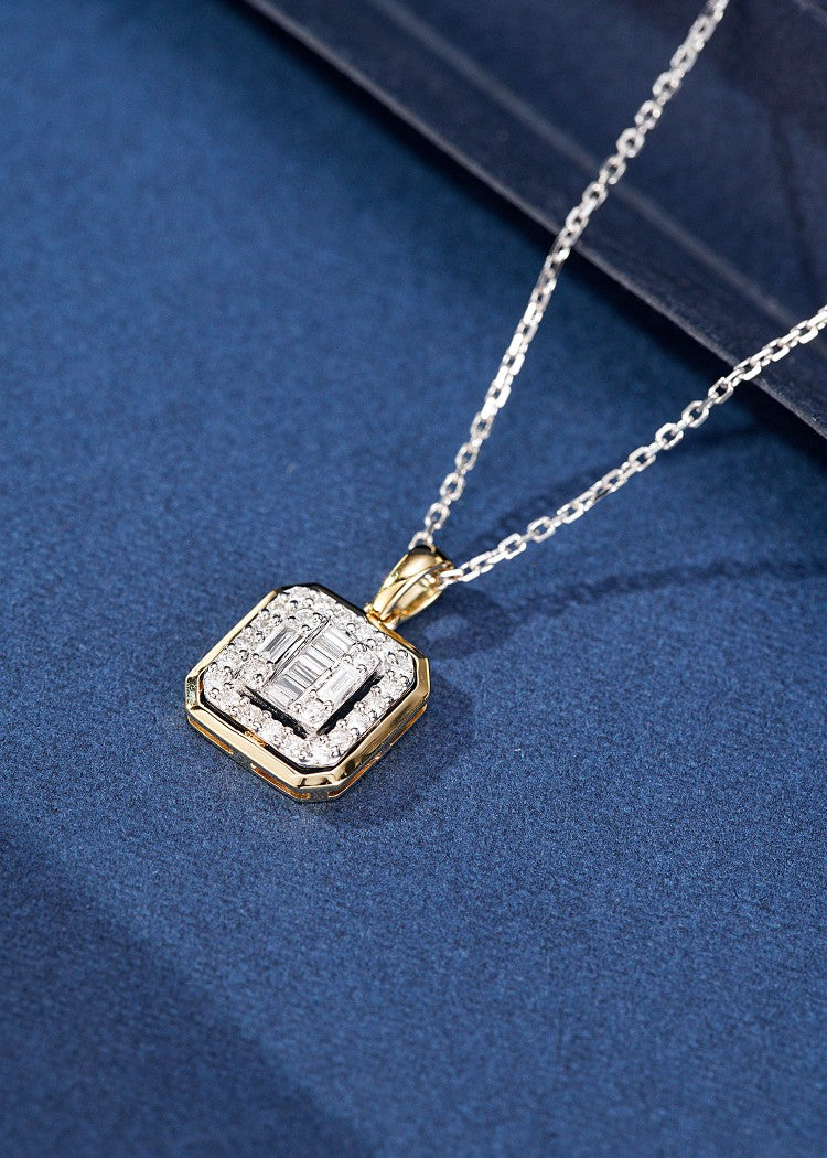 Square Double Halo Pendant Jewelry - Elegant and Sparkling Choice - White Diamond Pendant