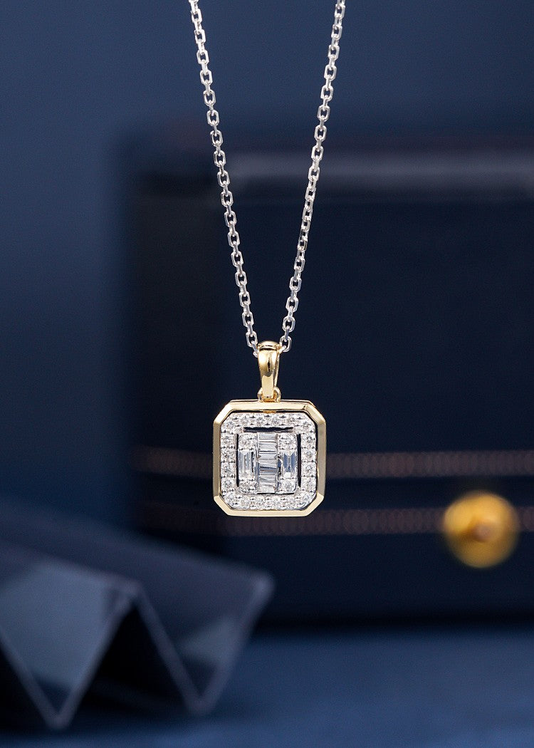 Square Double Halo Pendant Jewelry - Elegant and Sparkling Choice - White Diamond Pendant