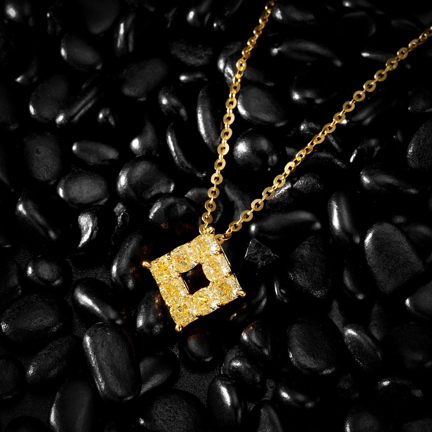 Square Hollow Diamond Pendant - Premium Jewelry Piece - Yellow Diamond Pendant