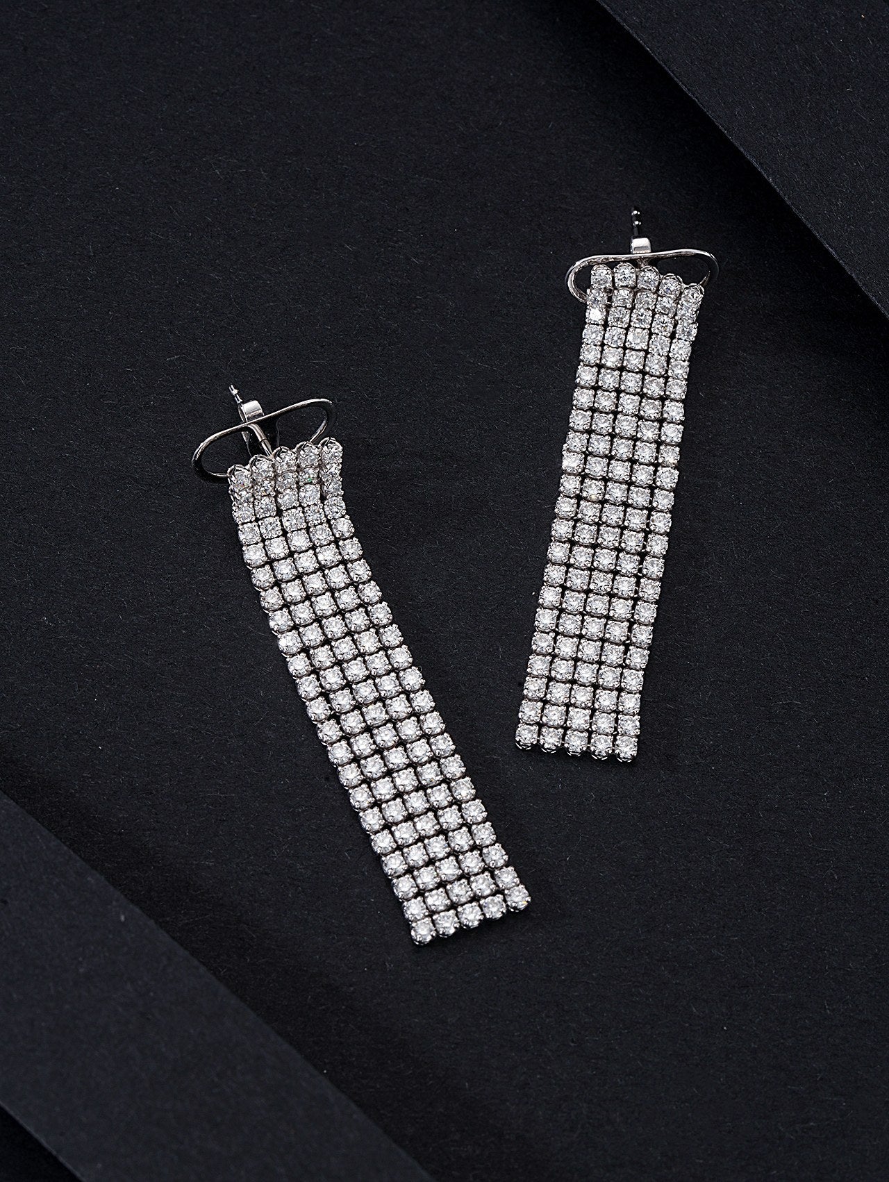 Square Long Tassel Earrings with Diamond Accent - Premium Jewelry - Jeweler.Jewelry