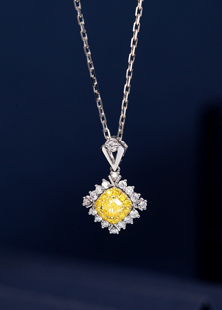 Square Pendant with Diamond Border - Premium Jewelry - Yellow Diamond Pendant