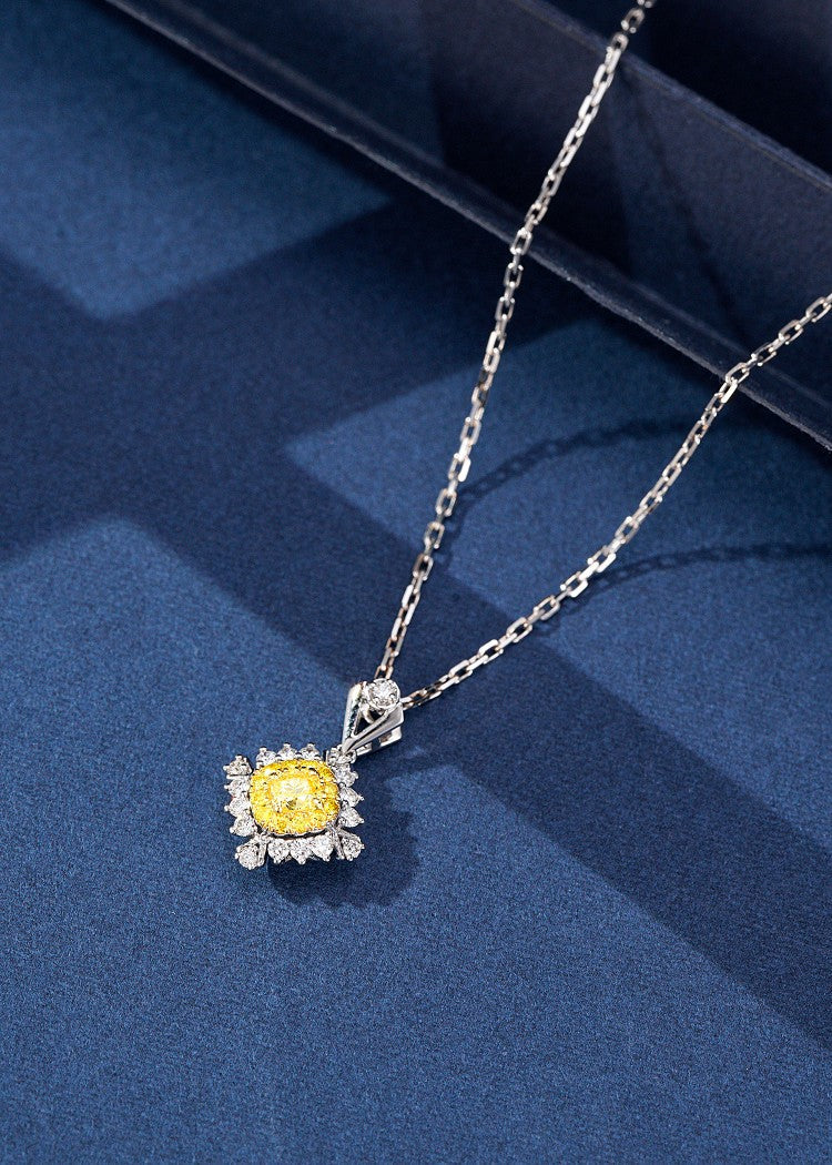 Square Pendant with Diamond Border - Premium Jewelry - Yellow Diamond Pendant