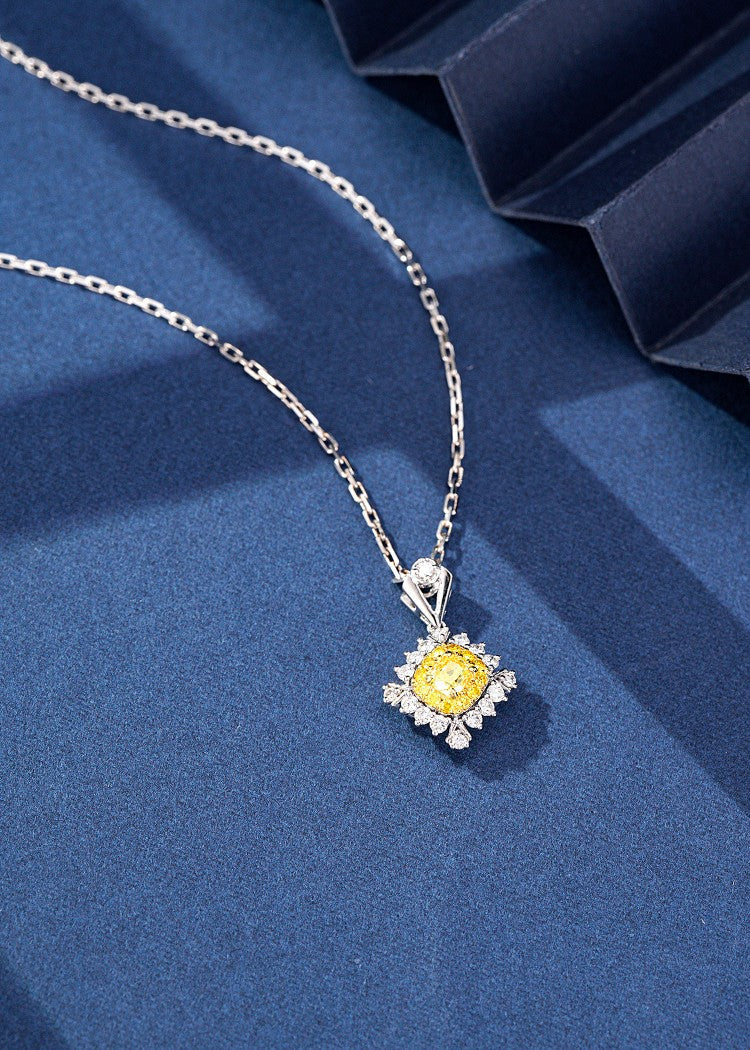 Square Pendant with Diamond Border - Premium Jewelry - Yellow Diamond Pendant