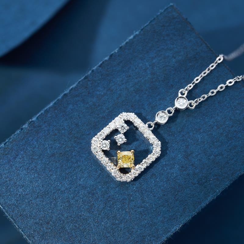 Square Pendant with Diamond Centerpiece - Luxurious Jewelry - Yellow Diamond Pendant