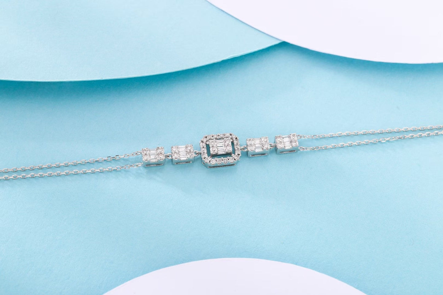 Square T Bracelet with Diamonds - Exclusive Jewelry Piece - White Diamond Bracelet