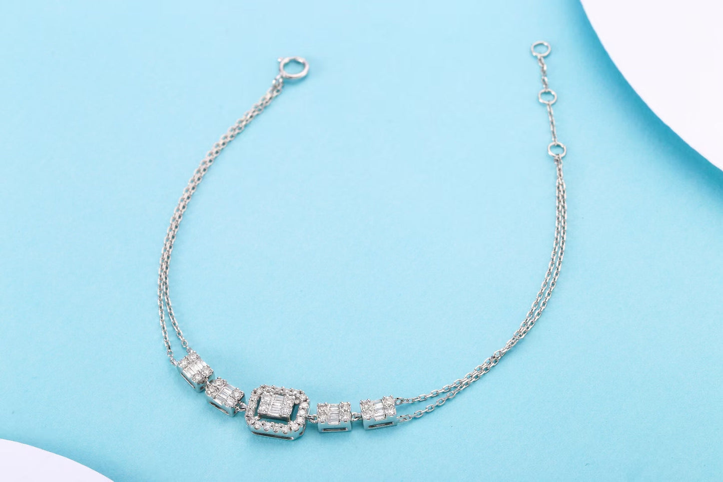 Square T Bracelet with Diamonds - Exclusive Jewelry Piece - White Diamond Bracelet