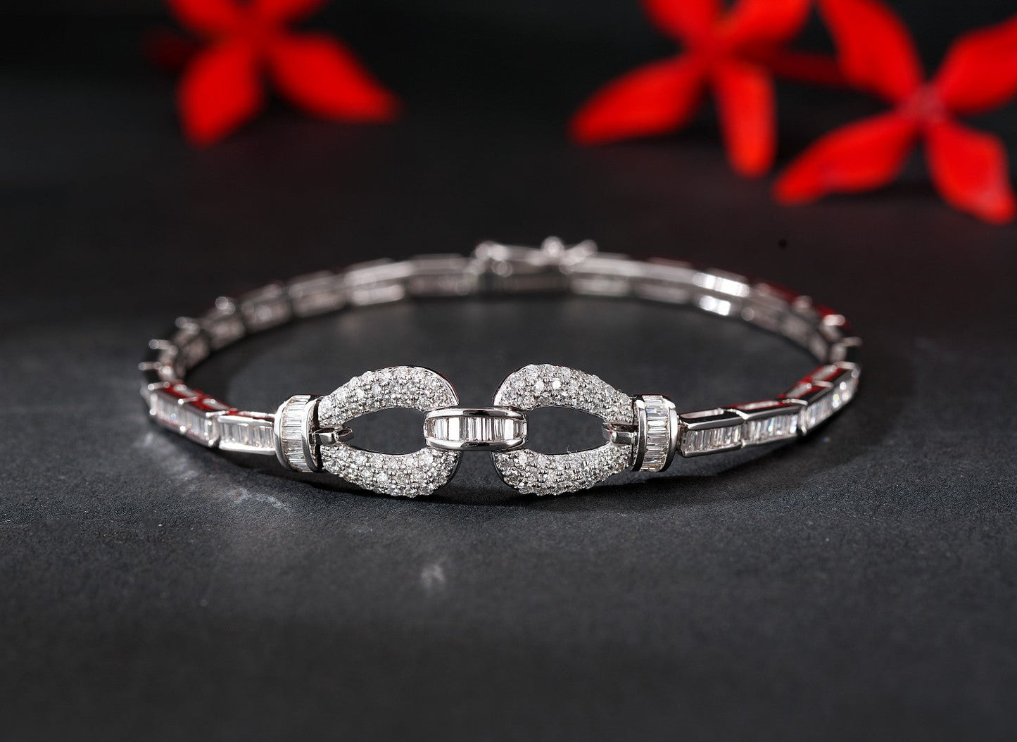 T-Circle Double-Clasp Bracelet | Premium Diamond Jewelry - White Diamond Bracelet