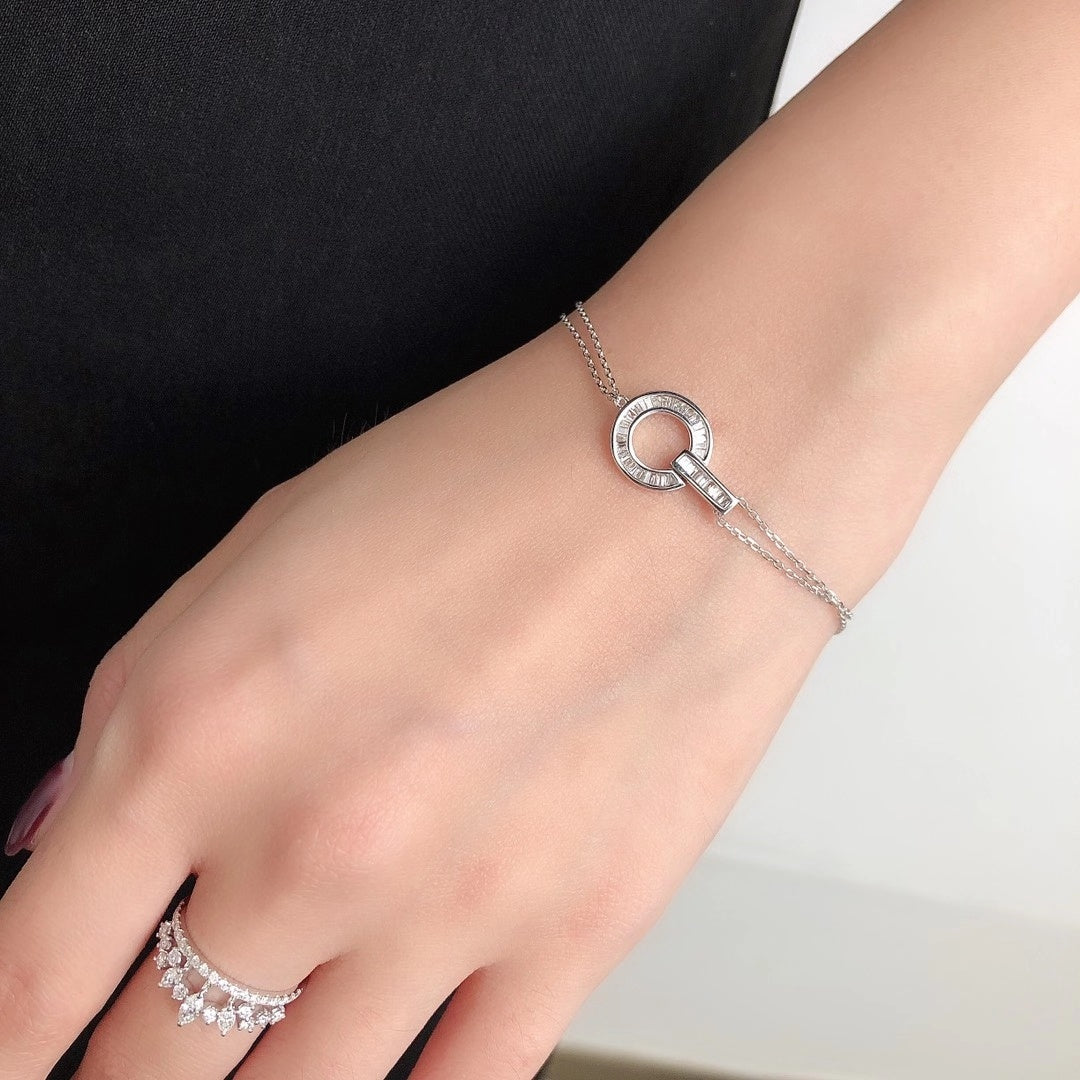 T-Circle Pendant Bracelet with Diamond Accent - Unique Jewelry Piece - White Diamond Bracelet