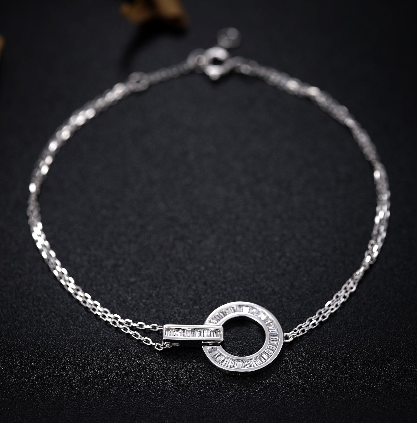 T-Circle Pendant Bracelet with Diamond Accent - Unique Jewelry Piece - White Diamond Bracelet