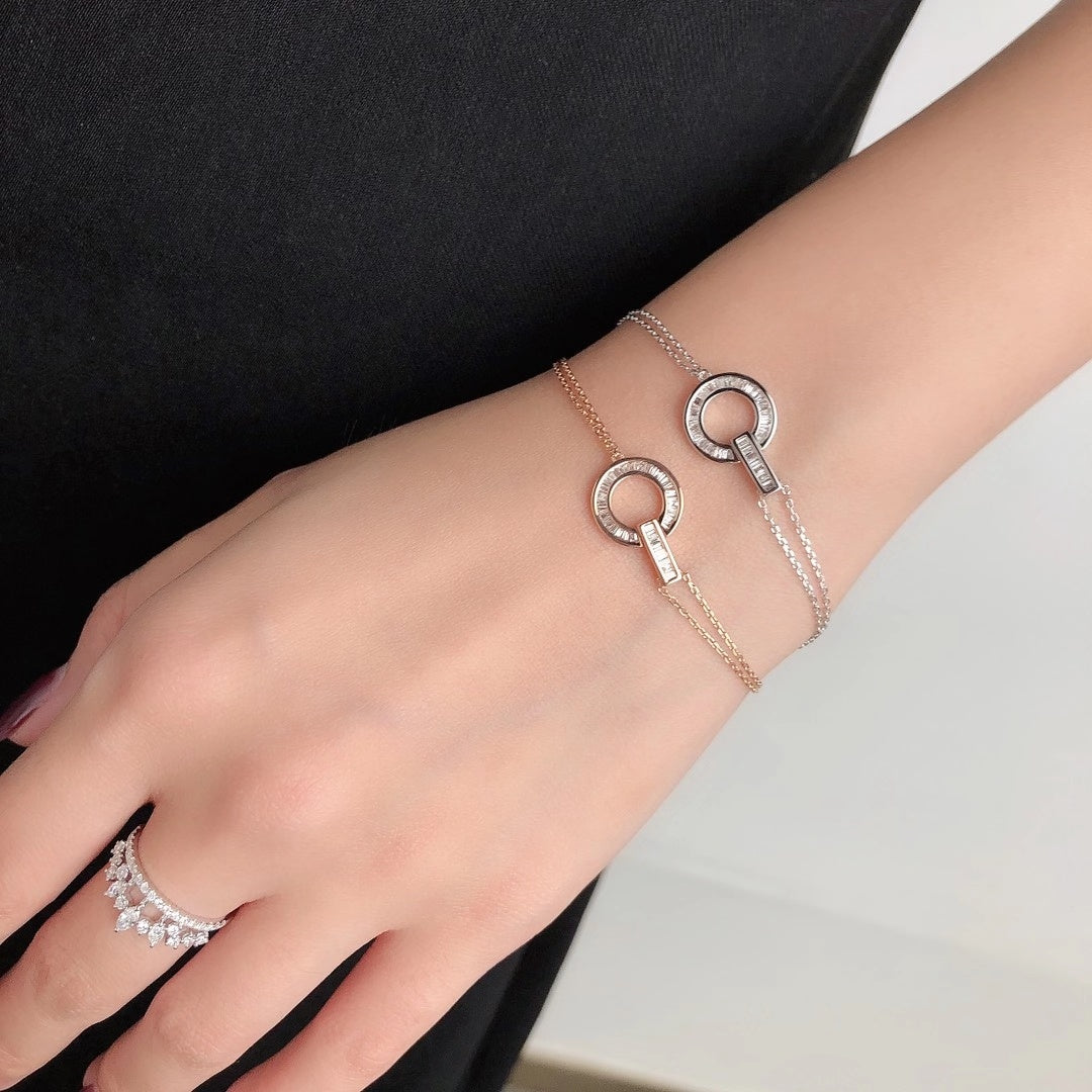 T-Circle Pendant Bracelet with Diamond Accent - Unique Jewelry Piece - White Diamond Bracelet