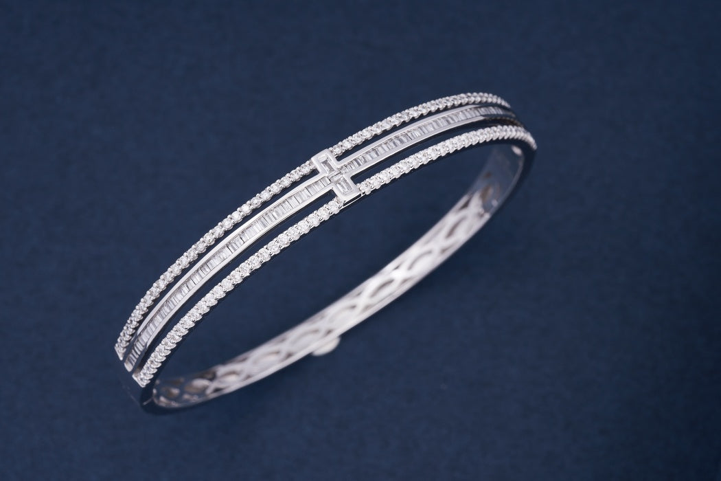 T-Shape Diamond Bracelet - Exclusive Jewelry Piece - White Diamond Bracelet