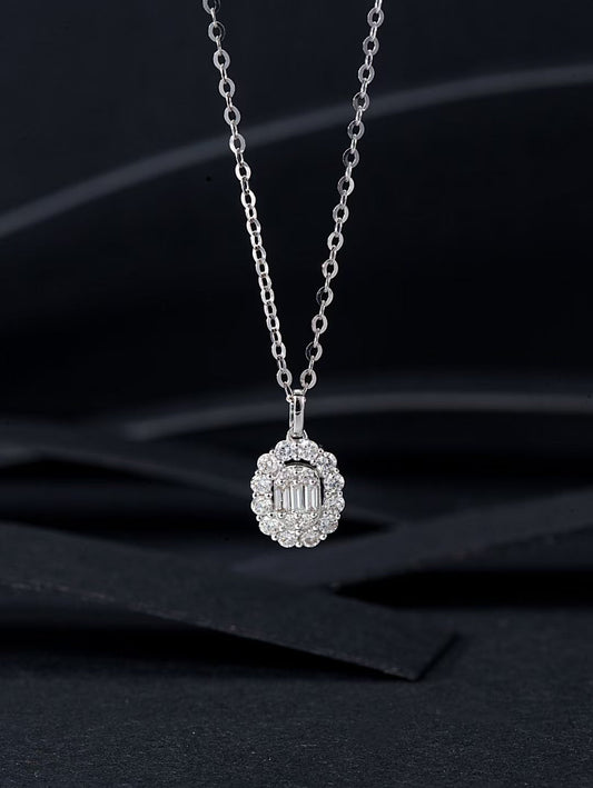 T-Shaped Oval Pendant Jewelry - White Diamond Pendant