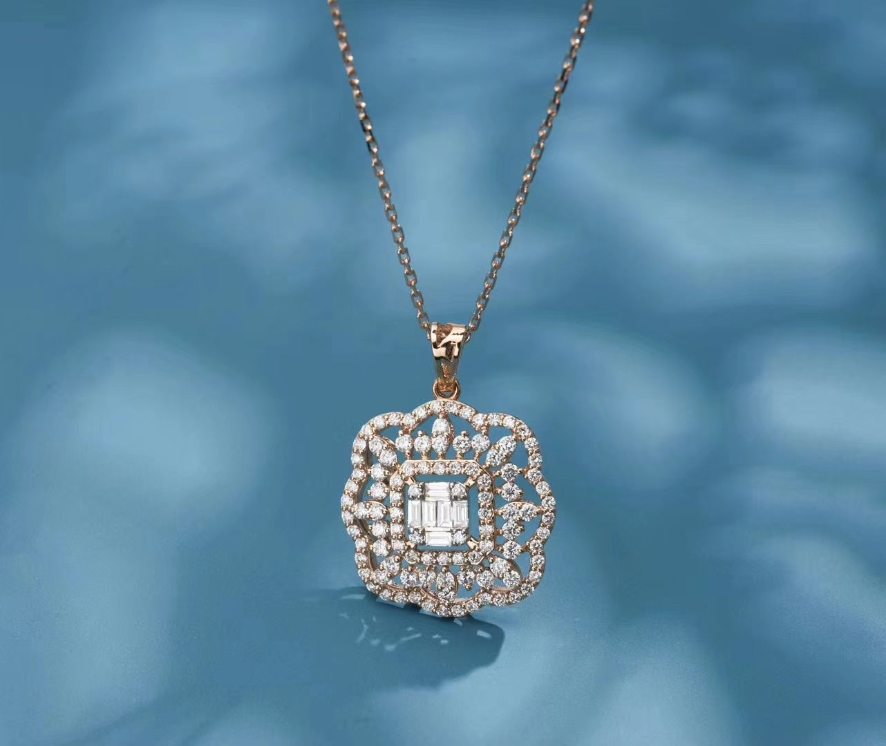 T-Shaped Pendant with Triple-Stone Setting - Luxury Jewelry - White Diamond Pendant