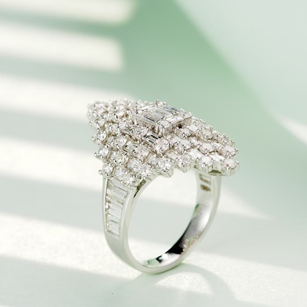 T-Square Diamond Ring - A Luxurious Jewelry Piece - White Diamond Ring