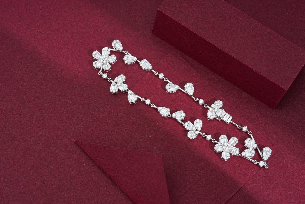 T-Square Drop Flower Bracelet - Premium Jewelry Collection - White Diamond Bracelet