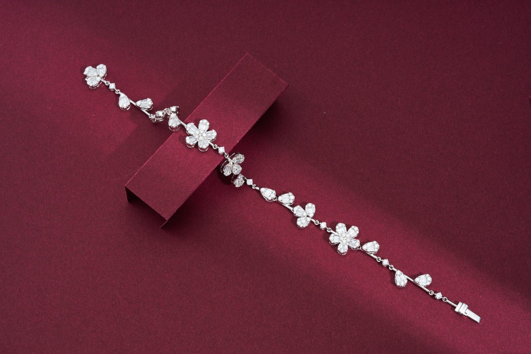 T-Square Drop Flower Bracelet - Premium Jewelry Collection - White Diamond Bracelet