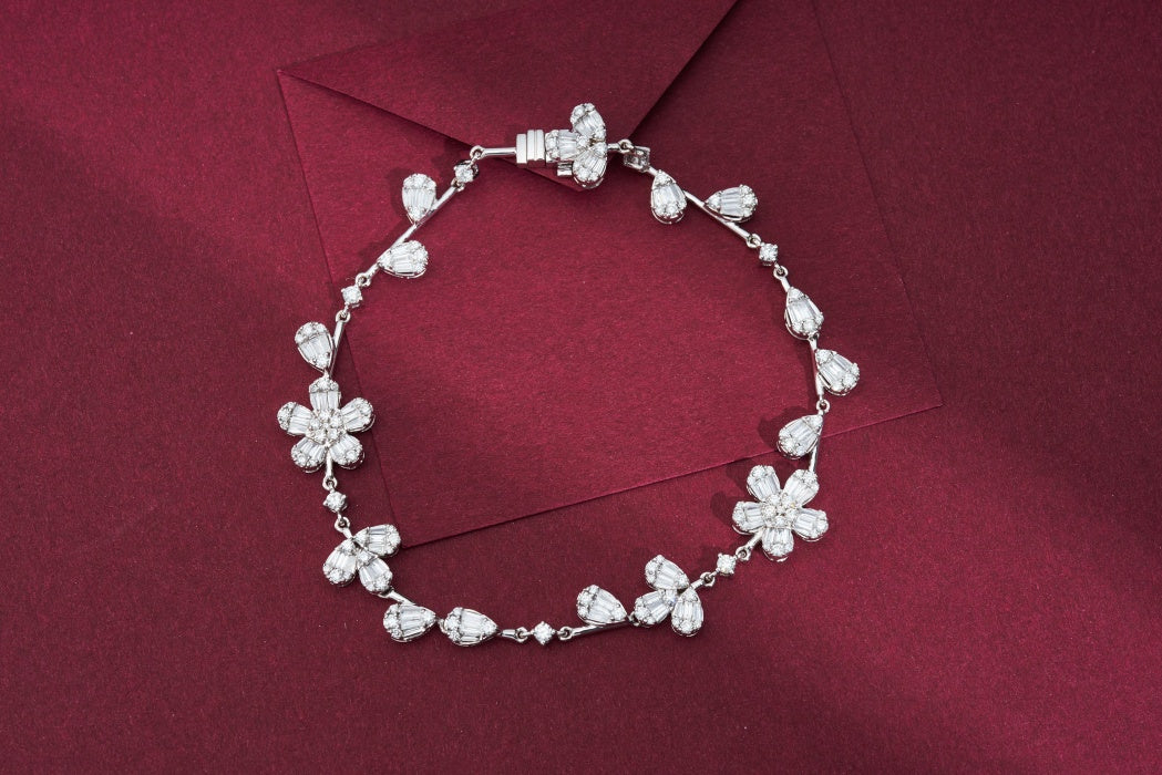 T-Square Drop Flower Bracelet - Premium Jewelry Collection - White Diamond Bracelet