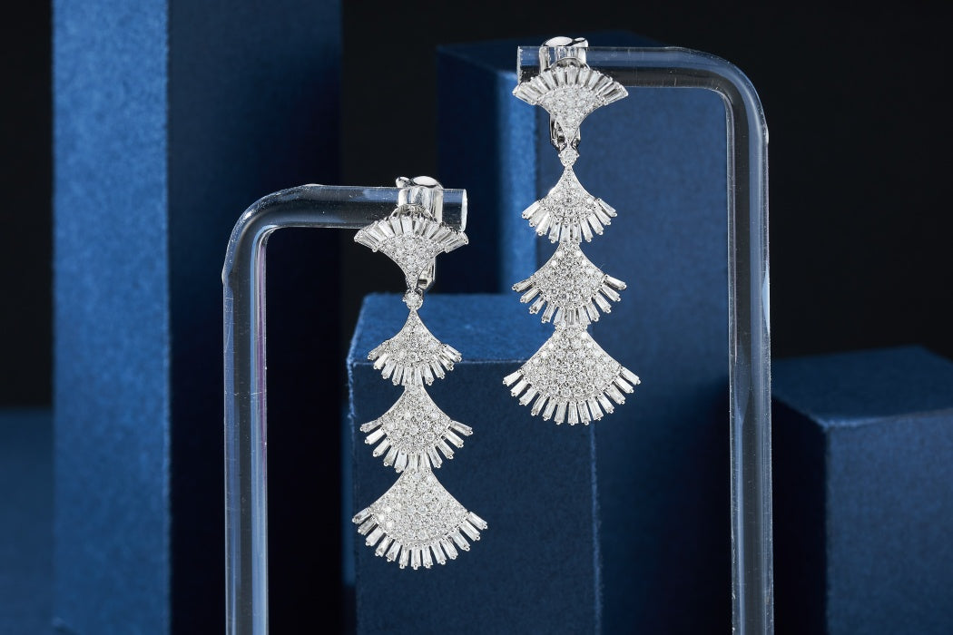 T-Square Fan Earrings - Elegant Diamond Jewelry - Jeweler.Jewelry