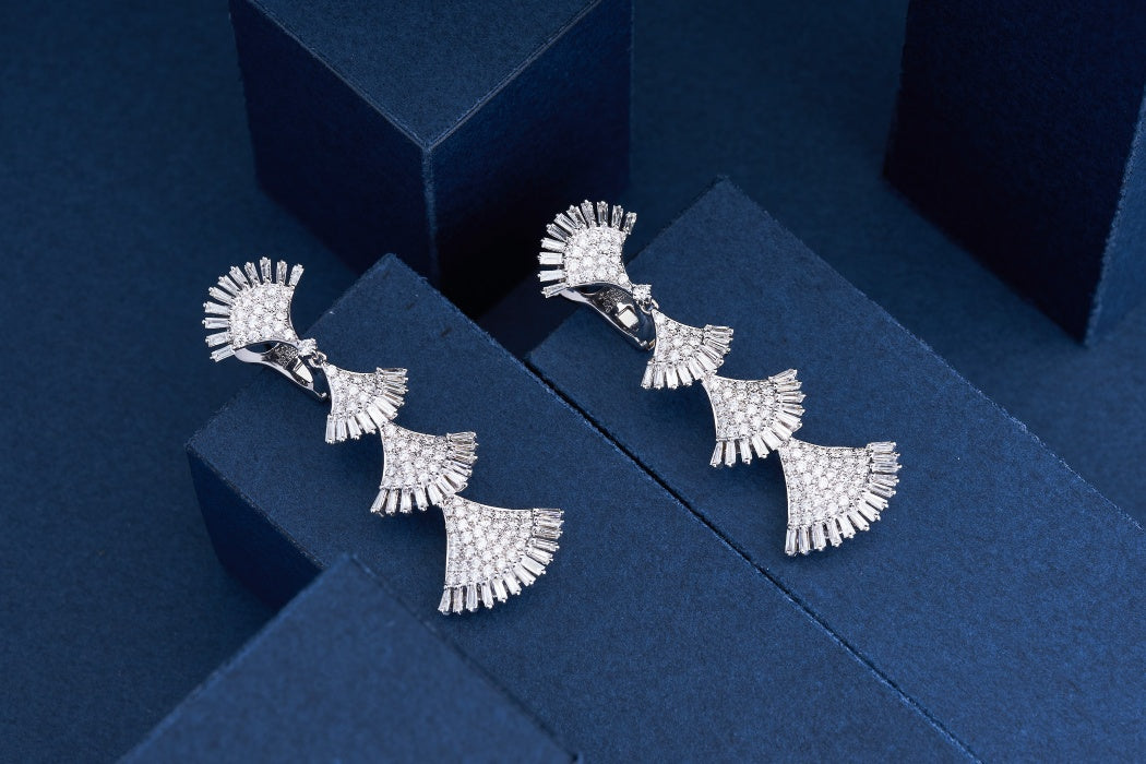 T-Square Fan Earrings - Elegant Diamond Jewelry - Jeweler.Jewelry