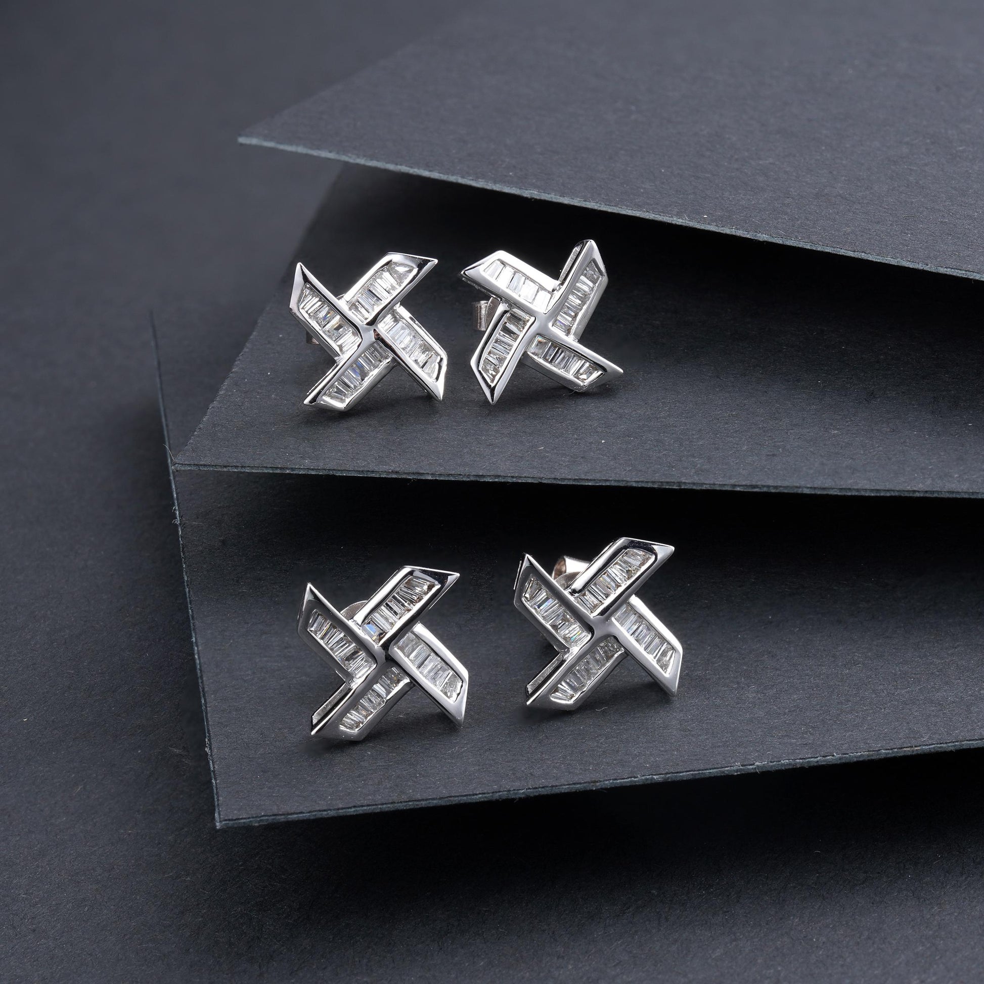 T-Square Windmill Earrings with Diamond Accent - White Diamond Pendant