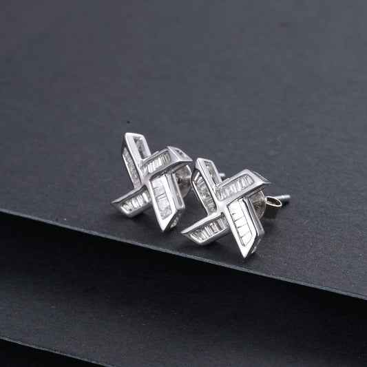 T-Square Windmill Earrings with Diamond Accent - White Diamond Pendant